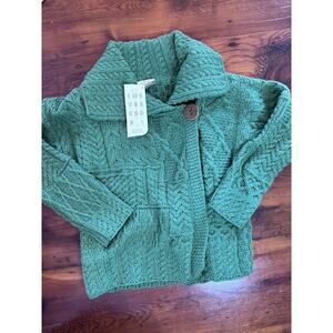 Carraig Donn Jacket Womens S Green Sweater 100% Merino Wool Ireland Fishermen